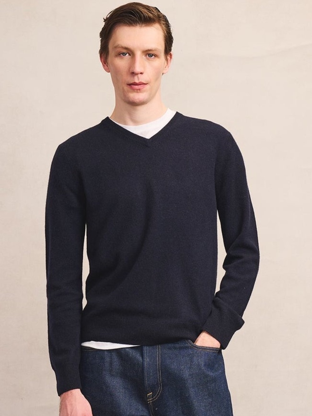 NAADAM The Original Cashmere V-Neck Sweater Men's Small Navy